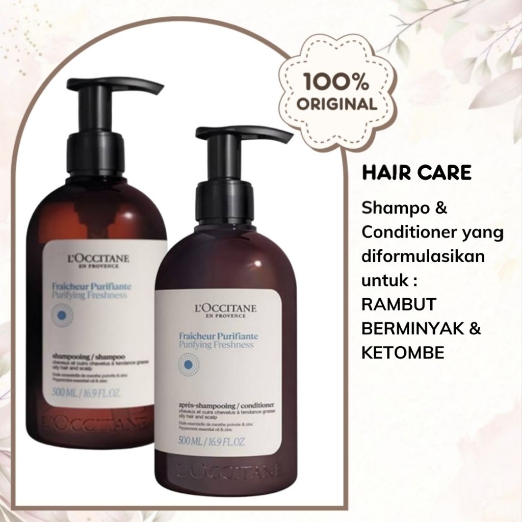 LOCCITANE NEW Hair Care Collection Purifying Freshness Shampoo & Conditioner Aromachologie 5 Essential Oils Hair Treatment Perawatan Untuk Rambut Rambut Berminyak, Lepek & Ketombe