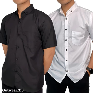 Paket 2 Pcs Kemeja Cowok Lengan Pendek Polos Kasual Bahan Katun Adem Slim Fit