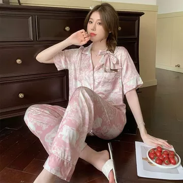 Sleepwear Wanita Korea Style Set Baju Piyama Tidur Wanita Satin Lengan Panjang Tie Dye 2025