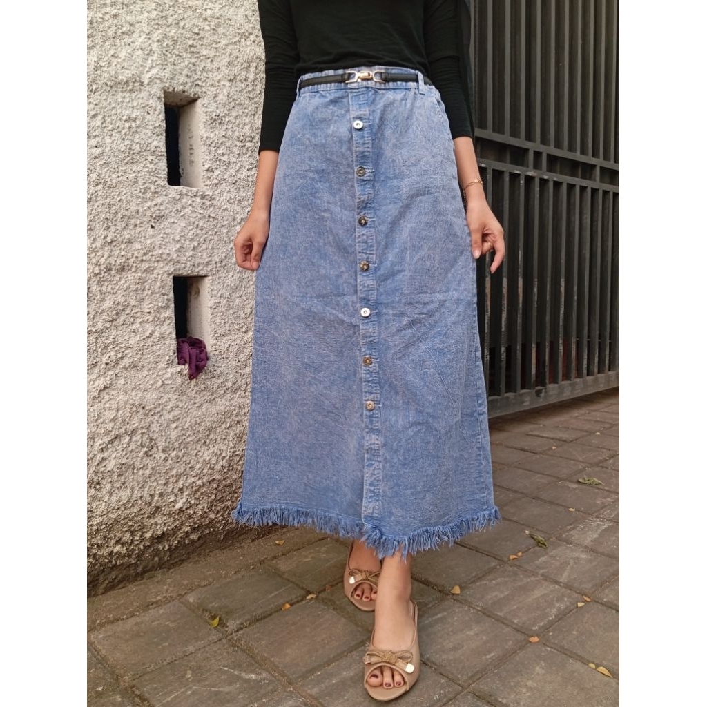 Jual Ledy Rok Button/Rok Jeans panjang kancing depan button up | Shopee ...