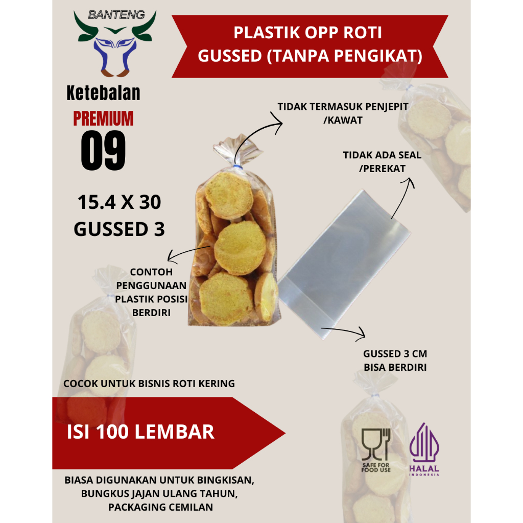Jual PLASTIK OPP GUSSED ROTI KODE TEBAL 09 / KETEBALAN SUPER PREMIUM ...