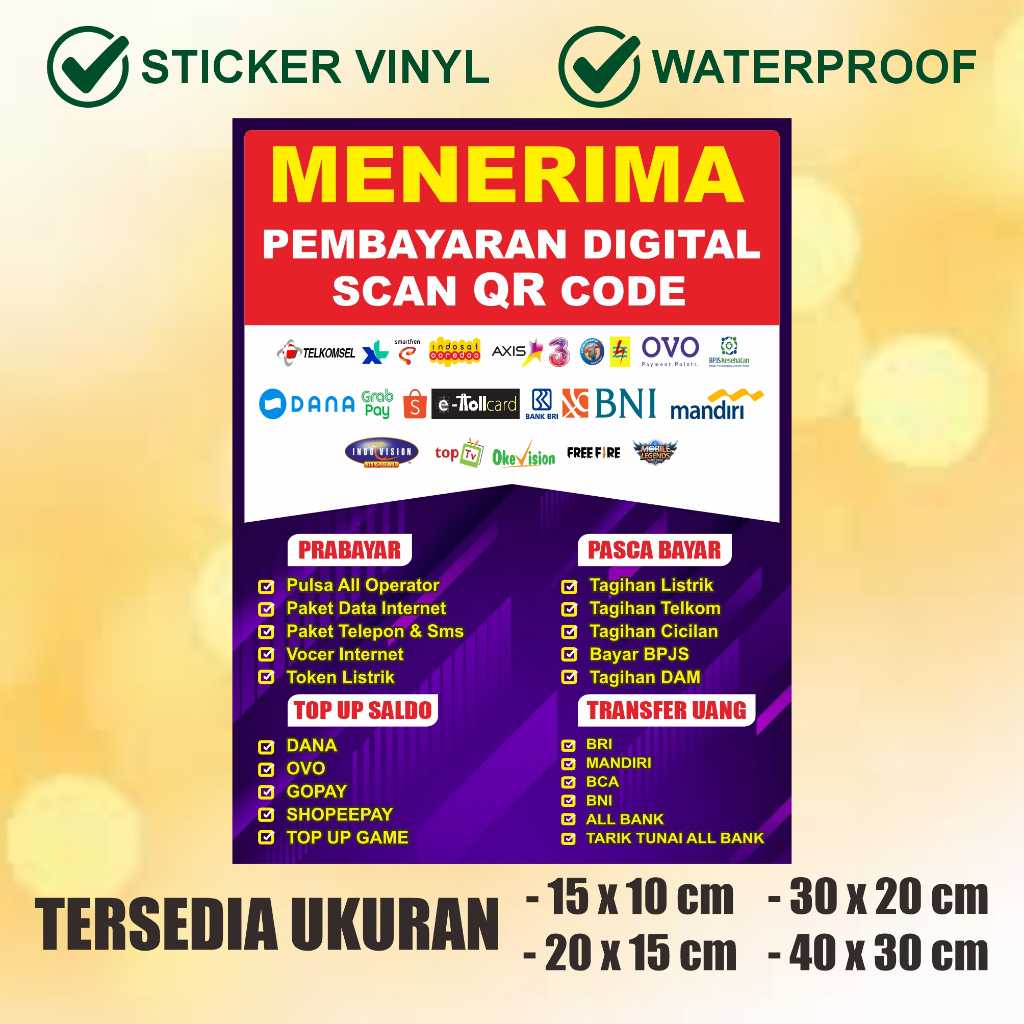 Jual Stiker Vinyl Menerima Pembayaran Digital TopUp dan Qris | Shopee ...