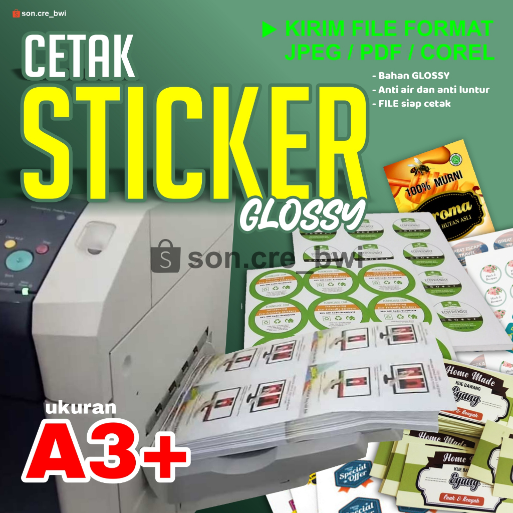 Jual Sticker Glossy, sticker label, sticker bontag A3+ | Shopee Indonesia