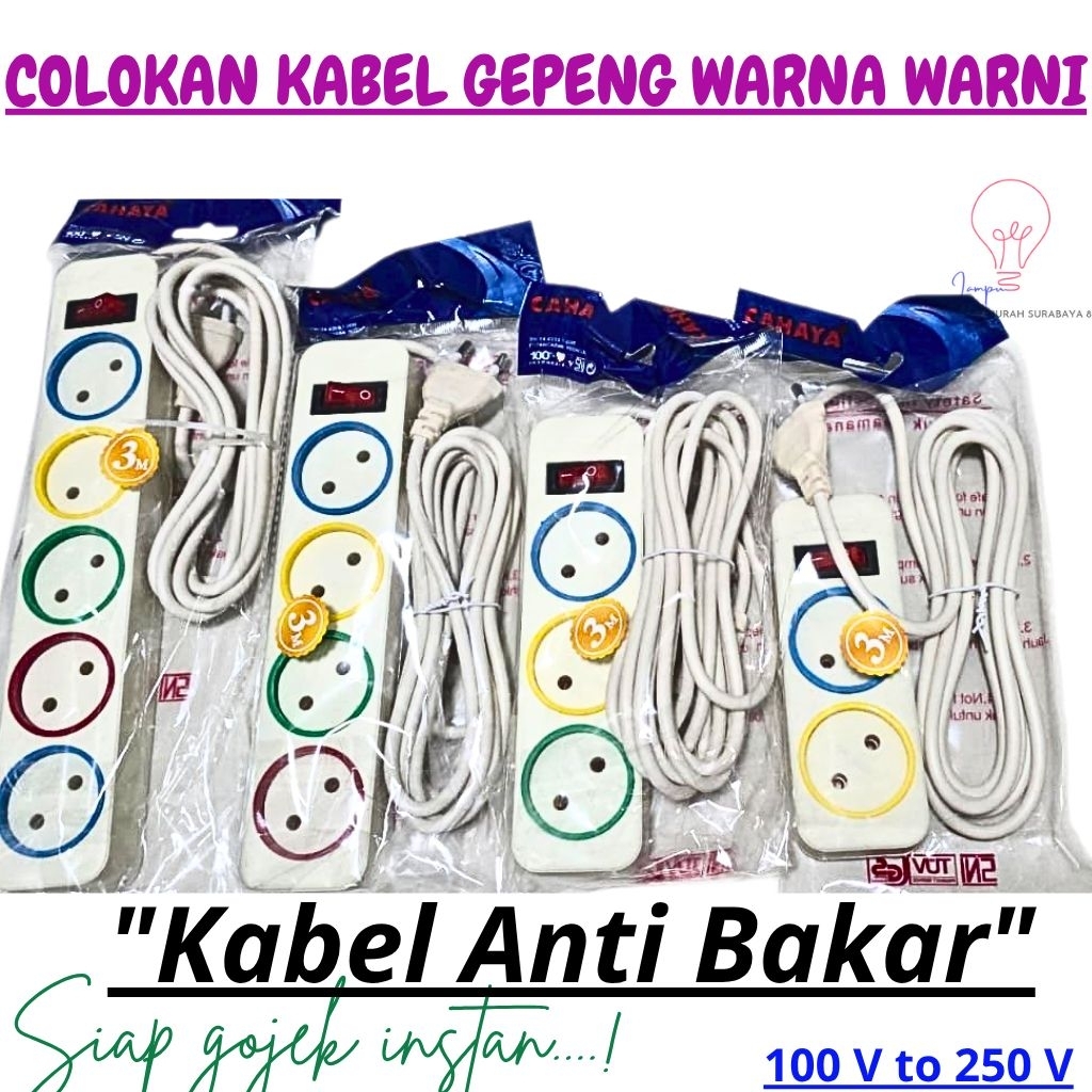 Jual Stop Kontak Gepeng ColorFull ON/OFF / Stop Kontak + Kabel 2/3/4/5 ...