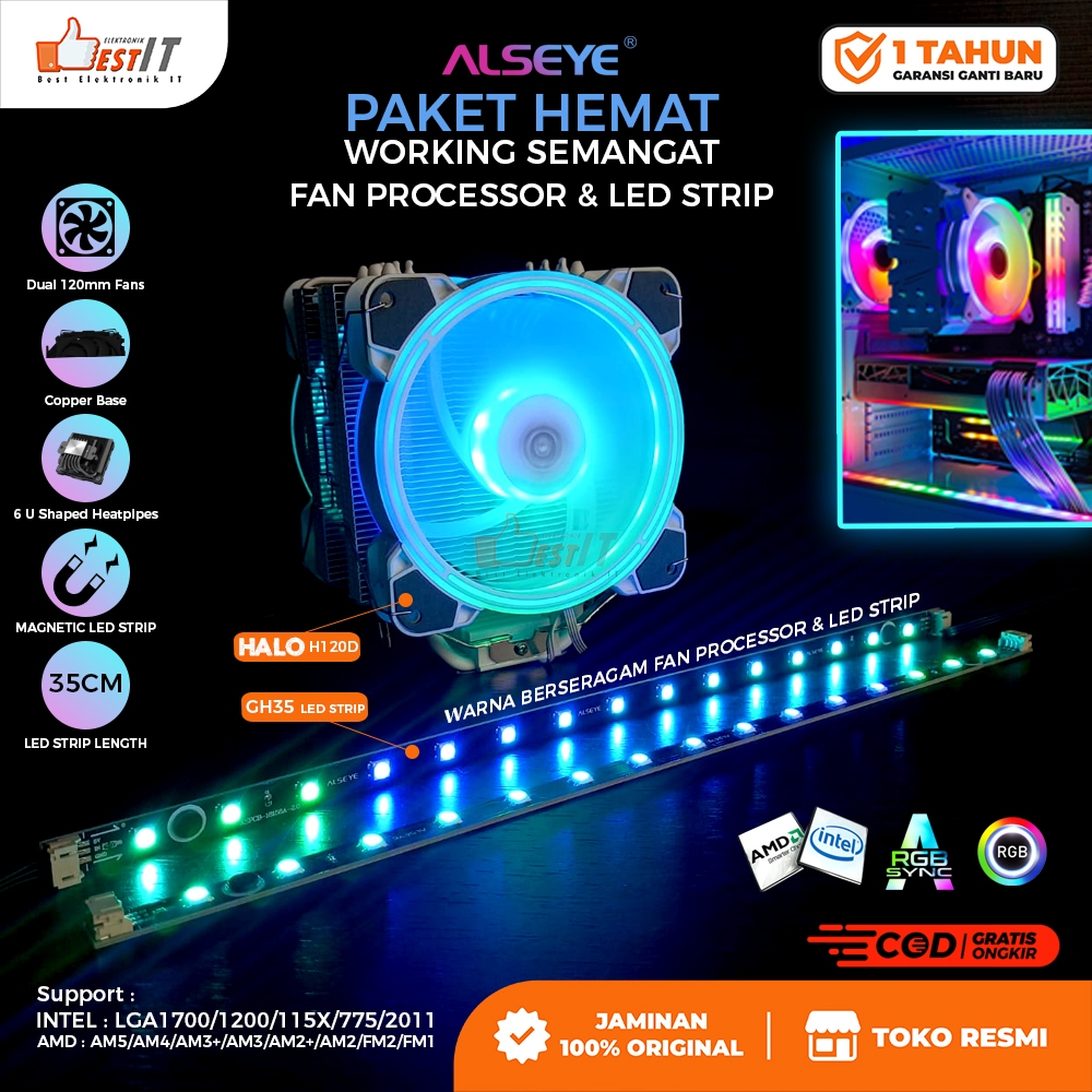 Jual Paket pc Fan Processor & LED Strip Support A-RGB Alseye H120D Dual ...