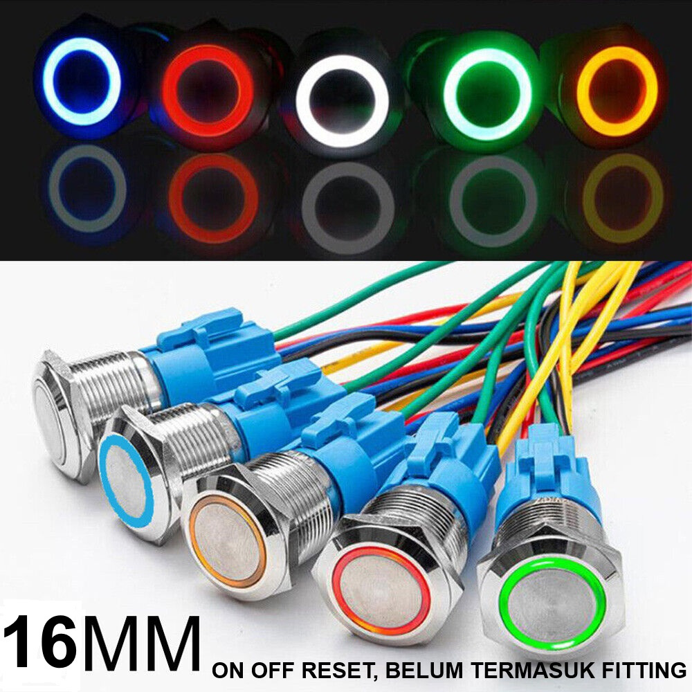 Jual Saklar Tombol On Off RESET Return 16mm Push Button LED Stainless ...