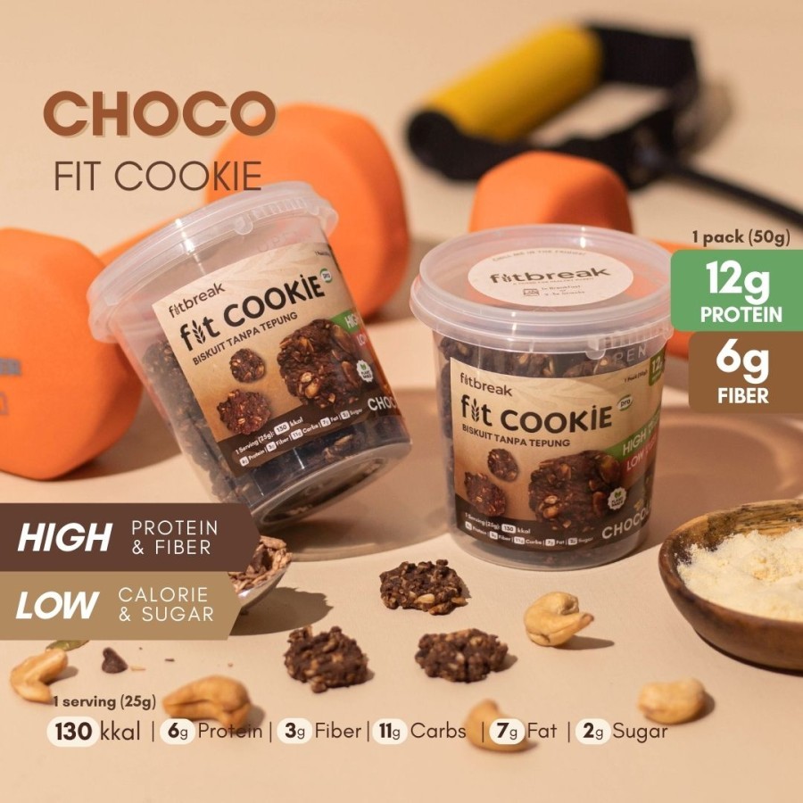 Jual Fitbreak Chocolate Protein Fit Cookie Tanpa Tepung Rendah Gula ...