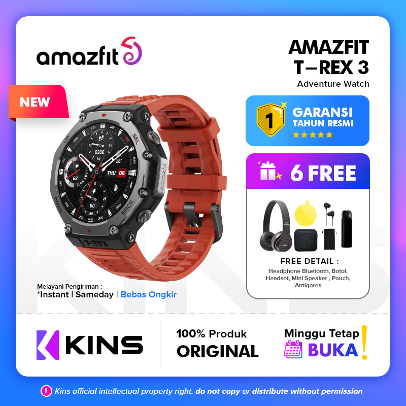 Amazfit TREX Smartwatch Amazfit T-REX AMOLED 48mm Screen GPS SpO2  10 ATM Waterproof Jam Tangan Digital With 170+ Sports Modes Kapasitas