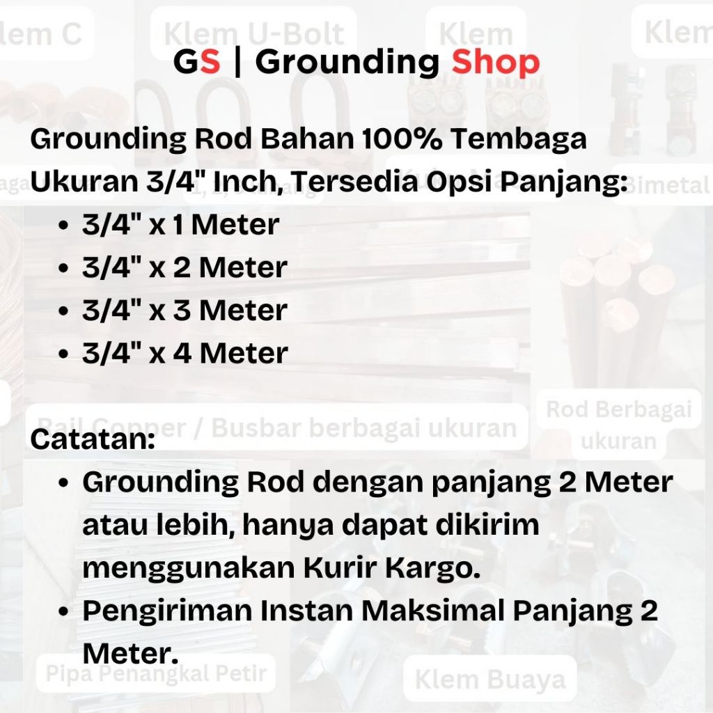 Jual Grounding Rod 3/4 x 4 Meter Bahan 100% Tembaga / Grounding Rod ...