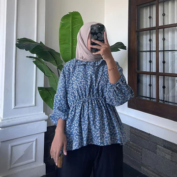 Flora Blouse Motif Bunga Olla Blouse Korean Style Atasan Blouse Vintage Wanita Motif Bunga