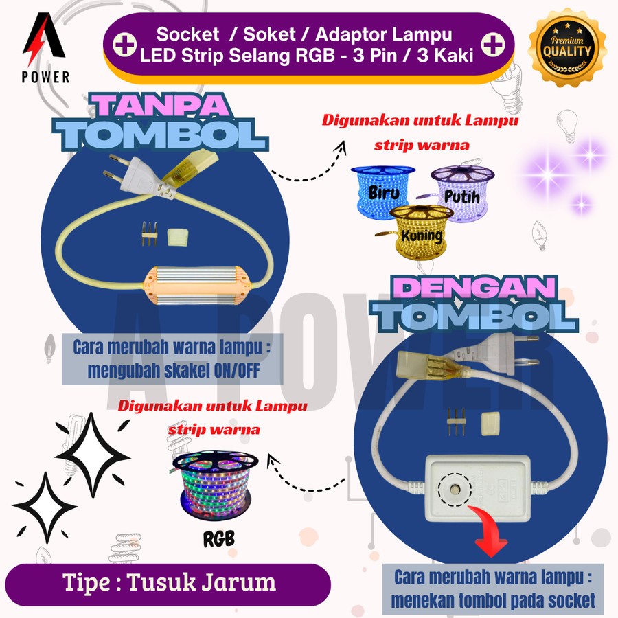 Jual Socket / Soket / Adaptor Lampu LED Strip Selang RGB - 3 Pin / 3 ...