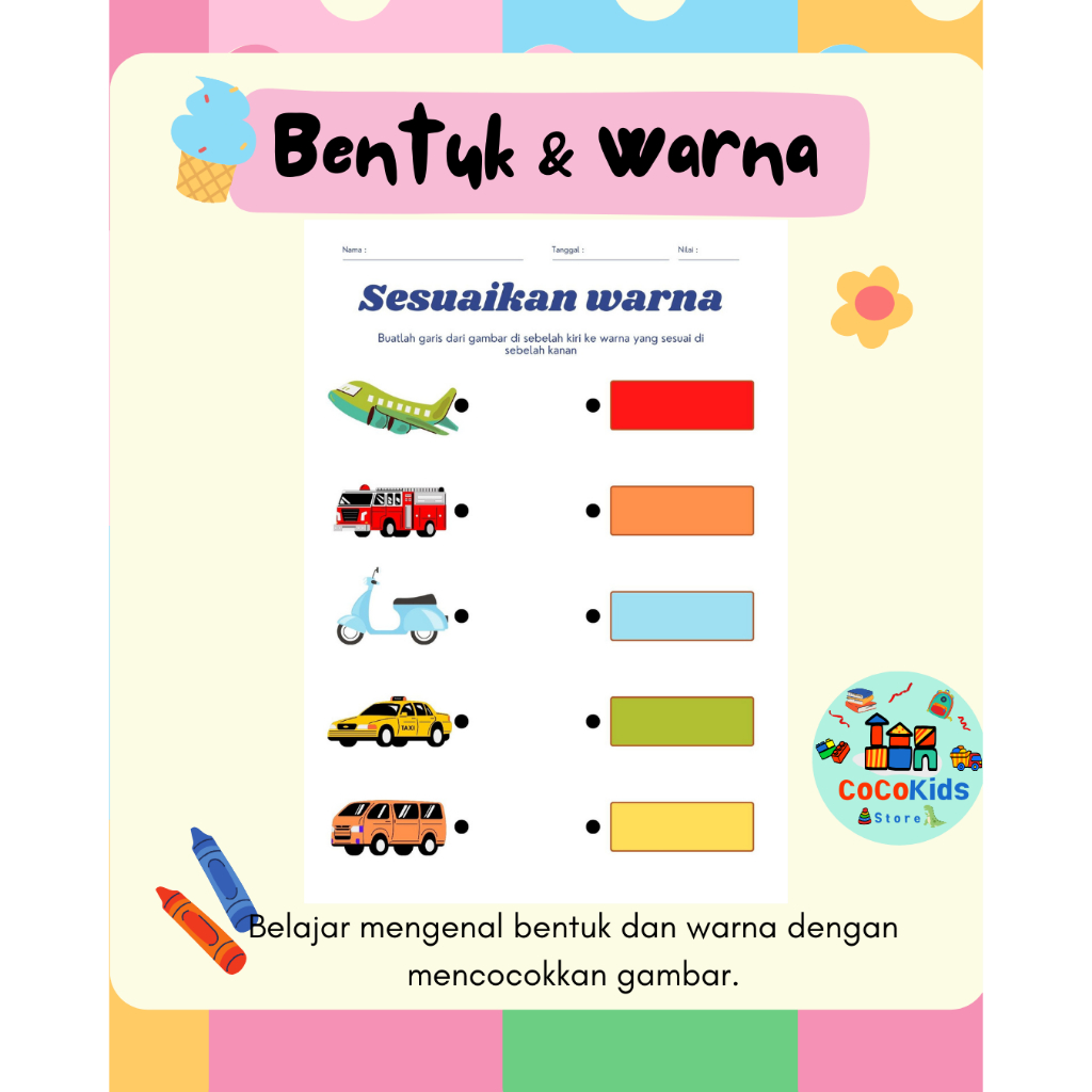 Jual COCOKIDS Worksheet Anak Tema Mengenal bentuk dan Warna isi 5 ...