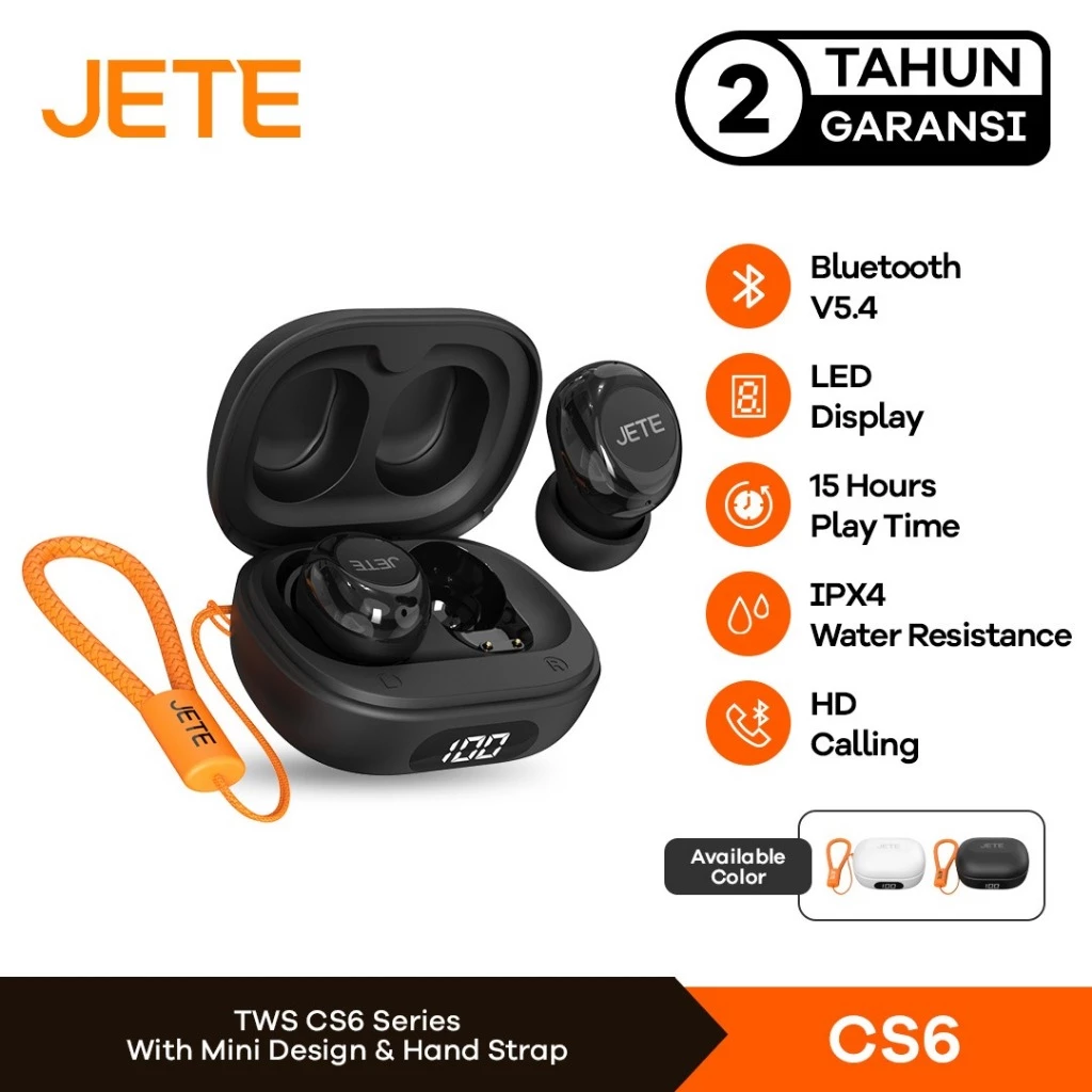 JETE CS6 TWS Headset Wireless Bluetooth Earphone Earbud Playtime 15H IPX4 Garansi 2 Tahun