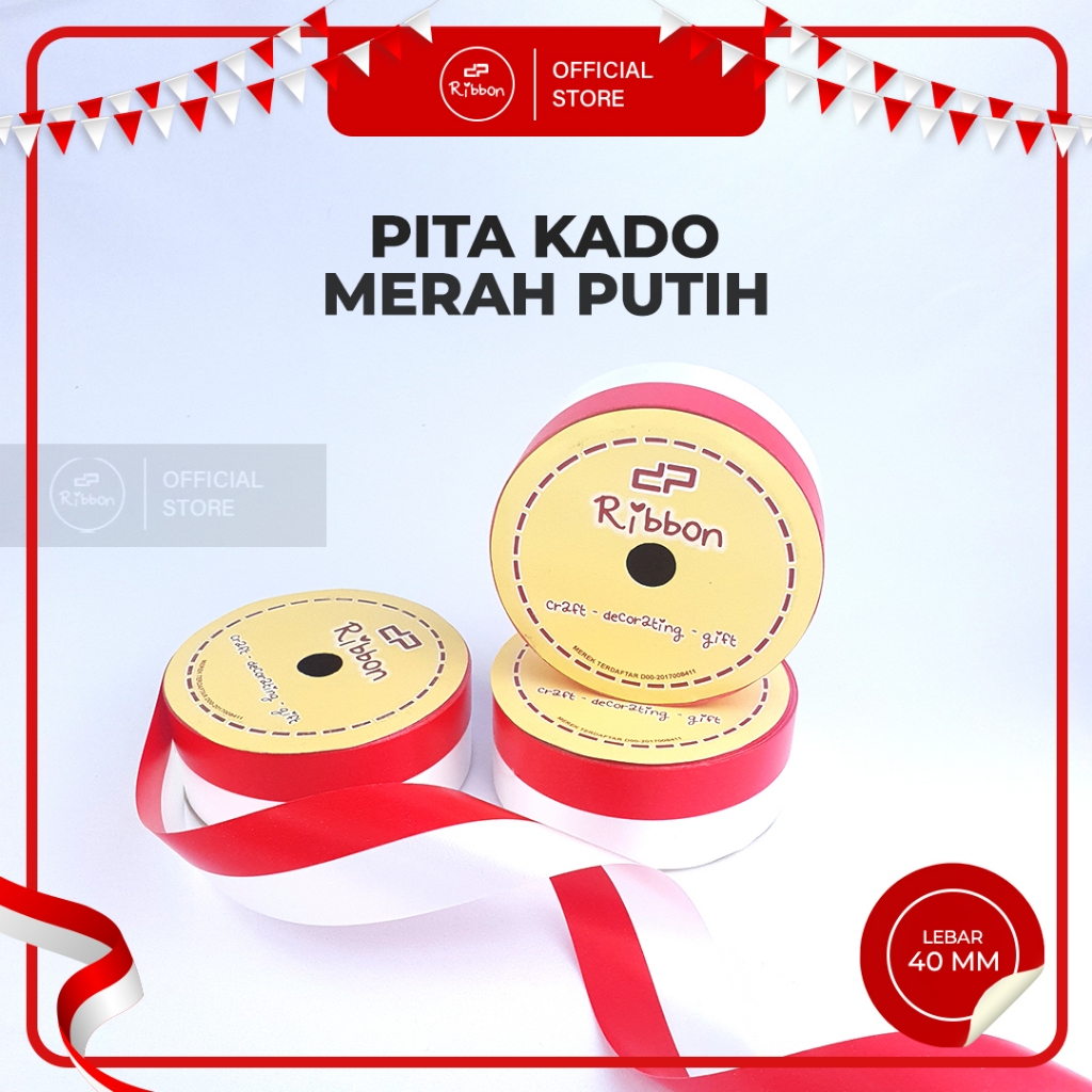 Jual Deparcel Ribbon Pita Kado Merah - Putih 4cm Ribbon 40mm x 14m ...