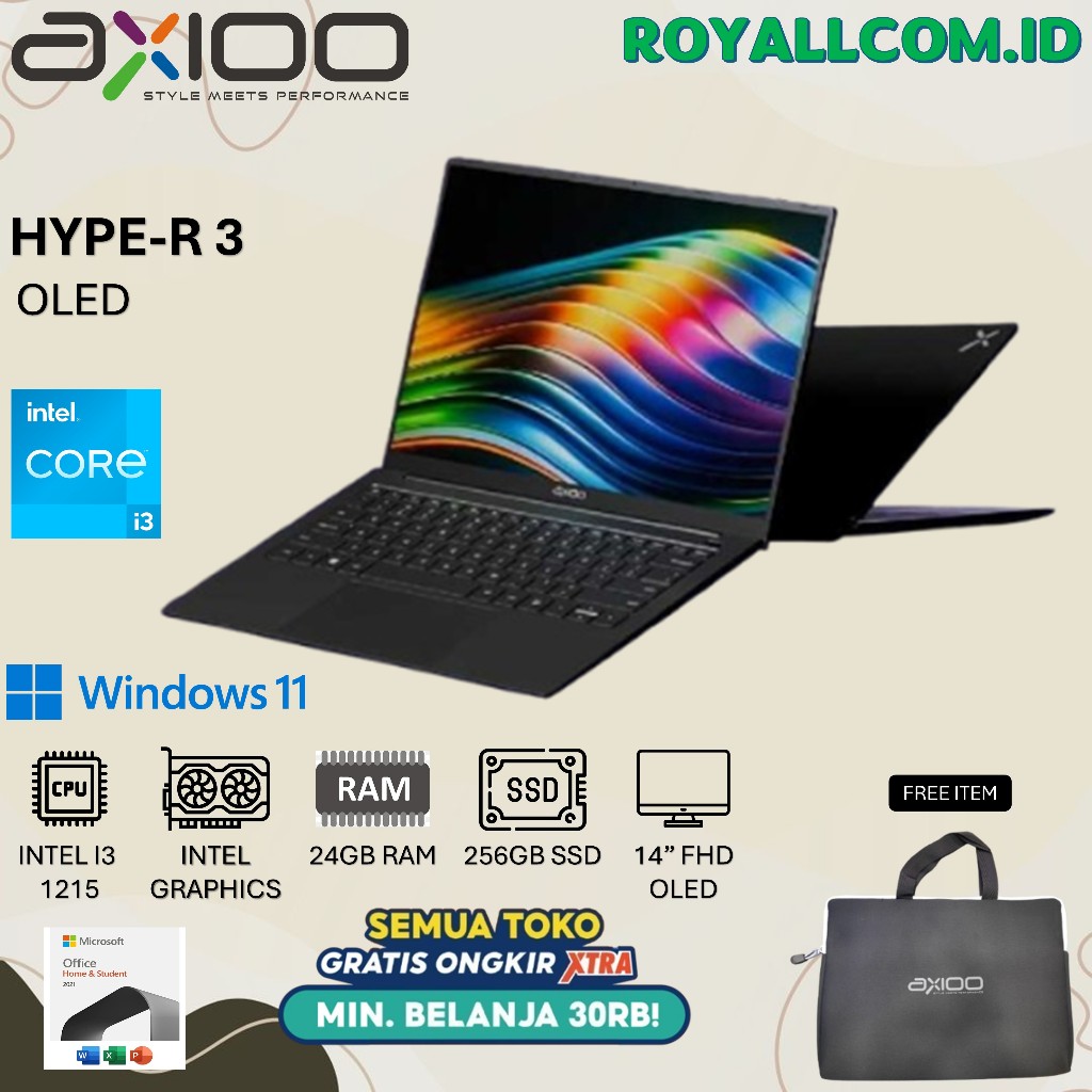 Jual AXIOO HYPE-R 3 OLED I3 1215 24GB 256GB DOS 14.0FHD BLK (UNDER 1KG ...