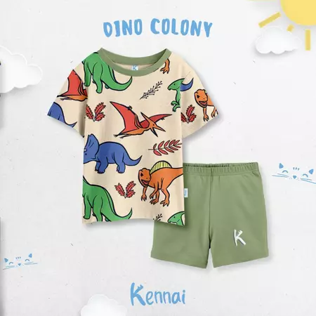 Kennai Setelan Anak DINO COLONY Full Print Series Set Pendek Unisex