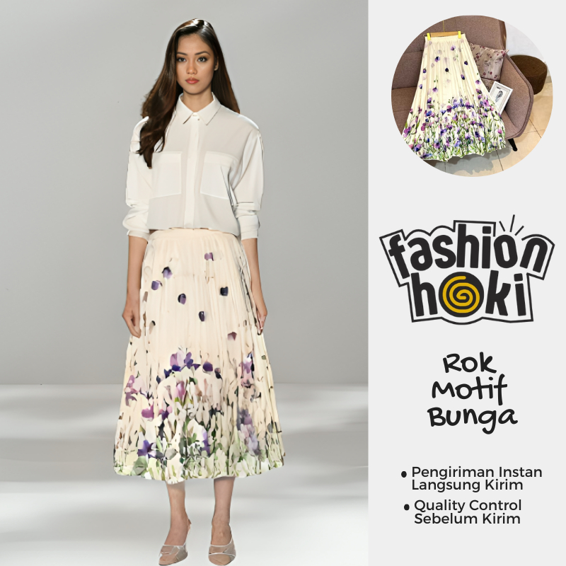 Jual Bawahan Rok Plisket Motif Bunga Panjang 88 cm Trend Terbaru ...
