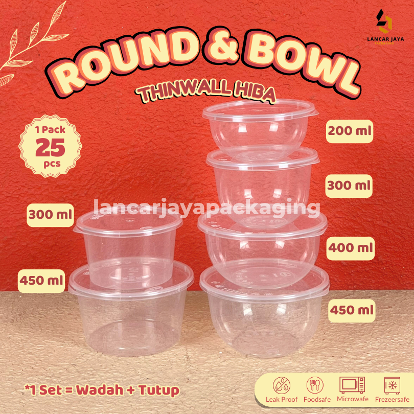 Jual HIBA Thinwall Round Bowl Kotak Makan Plastik Mangkok Container ...