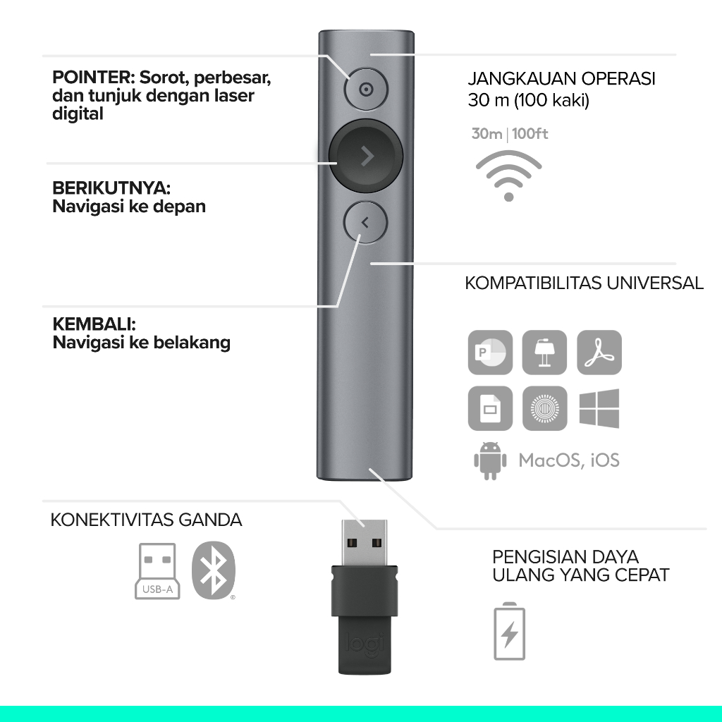 Logitech Spotlight Pointer Presenter Advanced Wireless / Bluetooth - Slate (8)