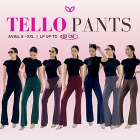Pluffyschoice Tello Cutbray Highwaist Flare Pants Celana Panjang Wanita Bahan Jersey Bawahan