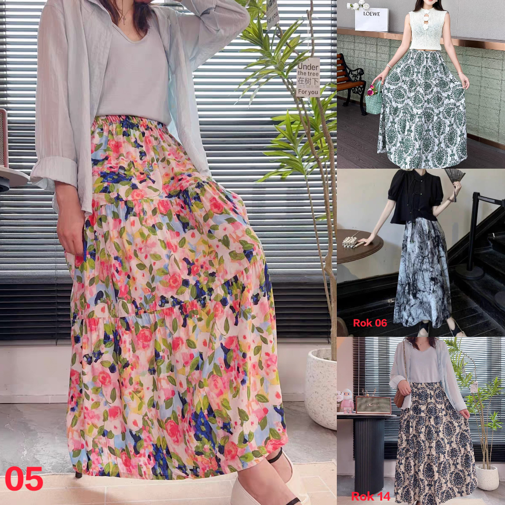 Jual Rok panjang wanita JUMBO korea style motif 3 susun rok rempel ...