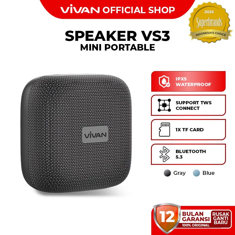 Jual VIVAN Mini Speaker VS3 IPX5 Bluetooth TWS Connect