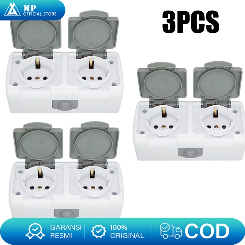 Jual 3pcs Stop Kontak Double 2OB Cover Model Broco Atlantic Waterproof ...