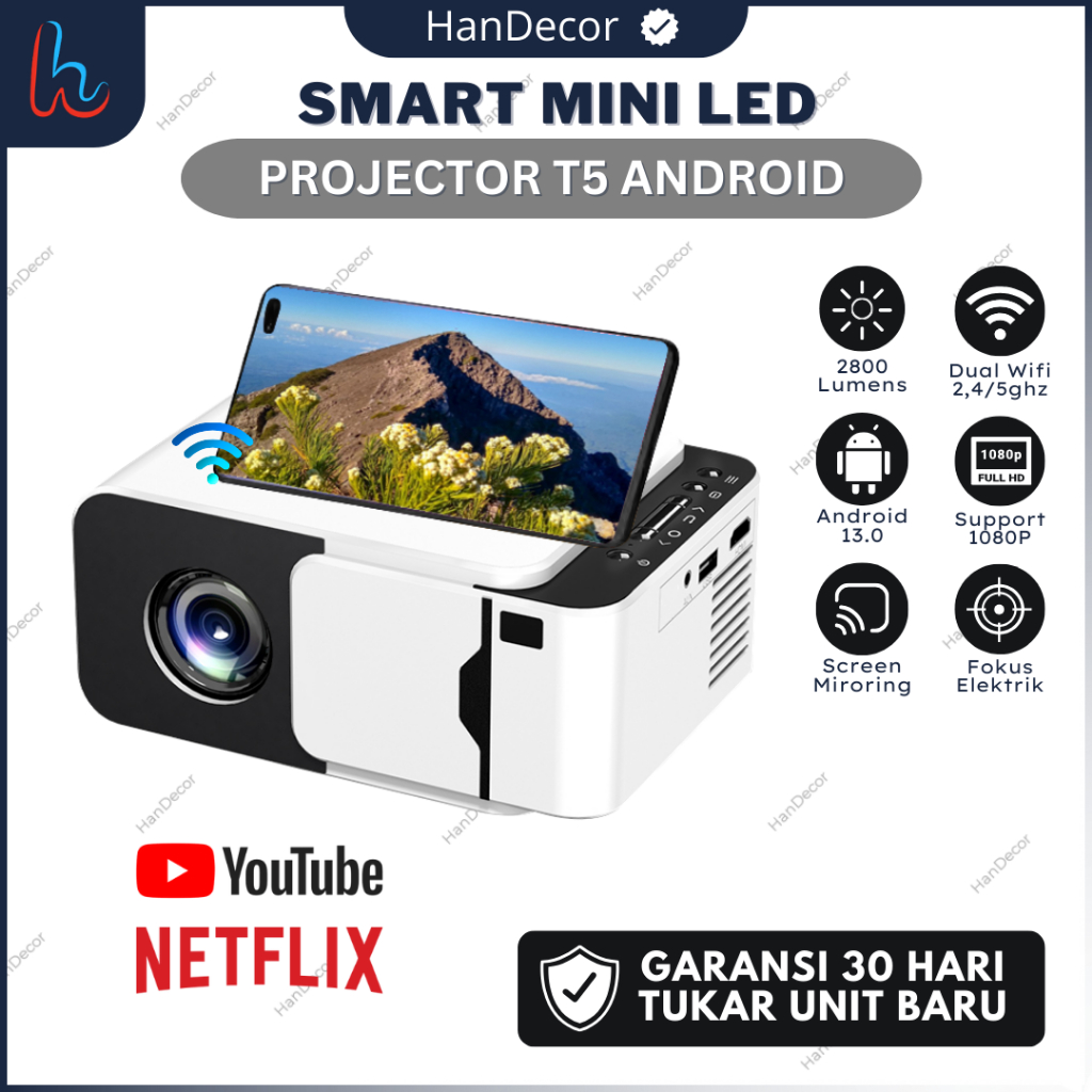 Jual Proyektor Led Mini T5 Android 13.0 2800 Lumens Support Screen ...