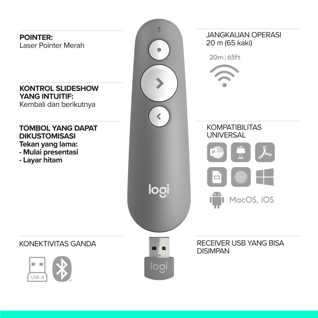 Logitech R500s Remote Pointer Presenter Wireless / Bluetooth dengan Laser Merah (8)