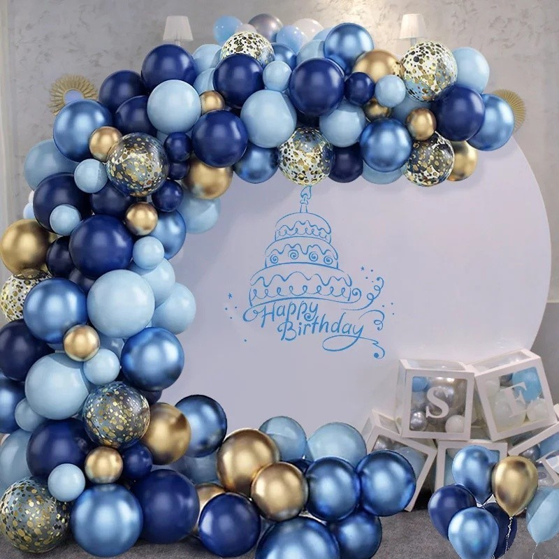 Balon Garland Arch Emas Biru Angkatan Laut Karangan 112 pcs Balon untuk Pesta Ulang Tahun Anak Dekorasi Pernikahan
