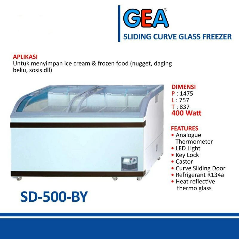 Jual CHEST FREEZER BOX GEA SD-500BY SLIDING CURVED GLASS [500 L] kaca ...