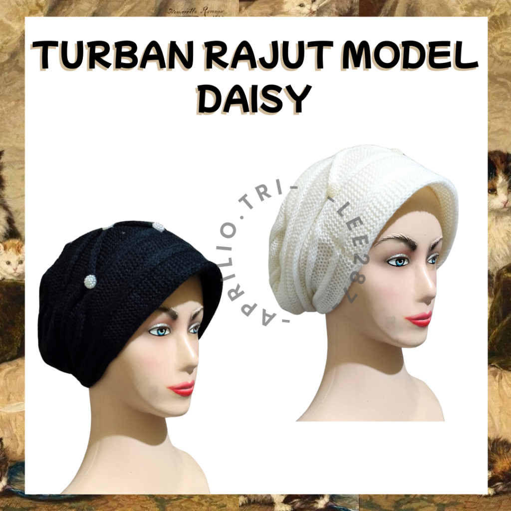 Jual 4022 - Turban Rajut Model Daisy / Kupluk Ibu Rajut Dengan Mote ...
