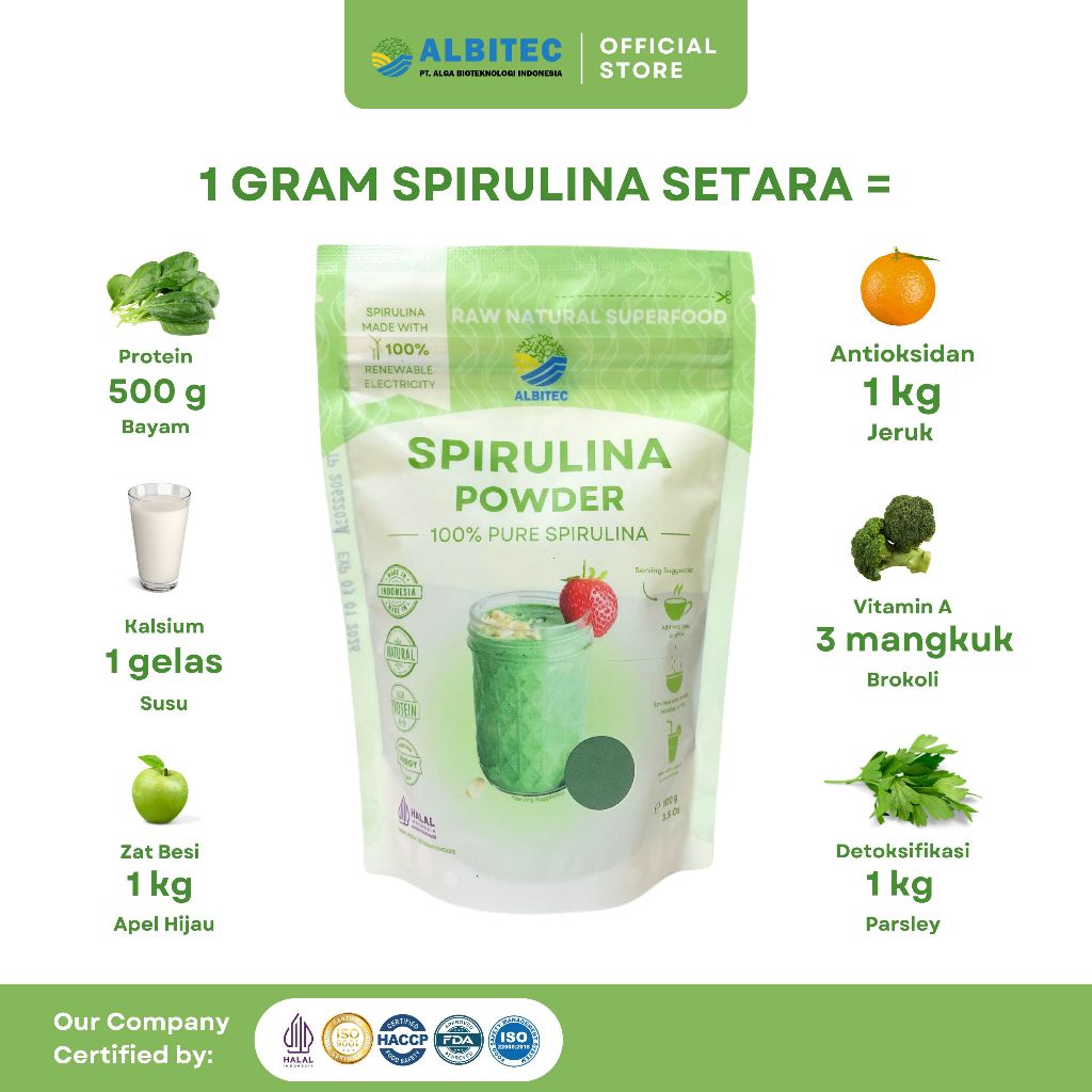 Jual ALBITEC Spirulina Powder Natural Food Grade Kemasan Standing Pouch ...