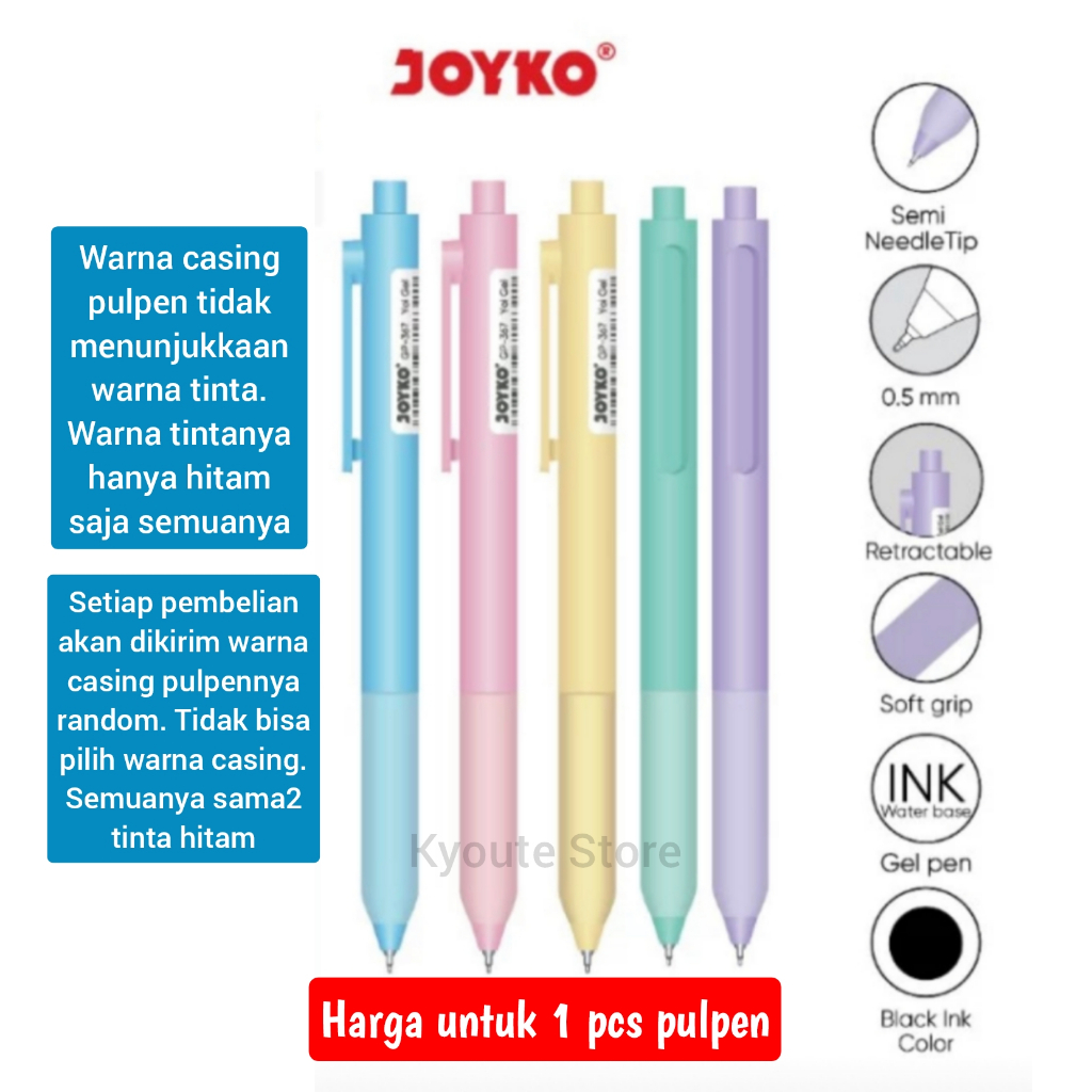 Jual Joyko Pulpen Yoi Gel Pen Black Ink 0.5 mm Tinta Hitam Casing ...