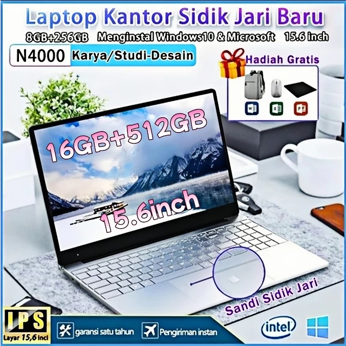 VOVE laptop 15.6 inci dengan layar Full HD, Intel Celeron N4000, dan bobot 1.3kg