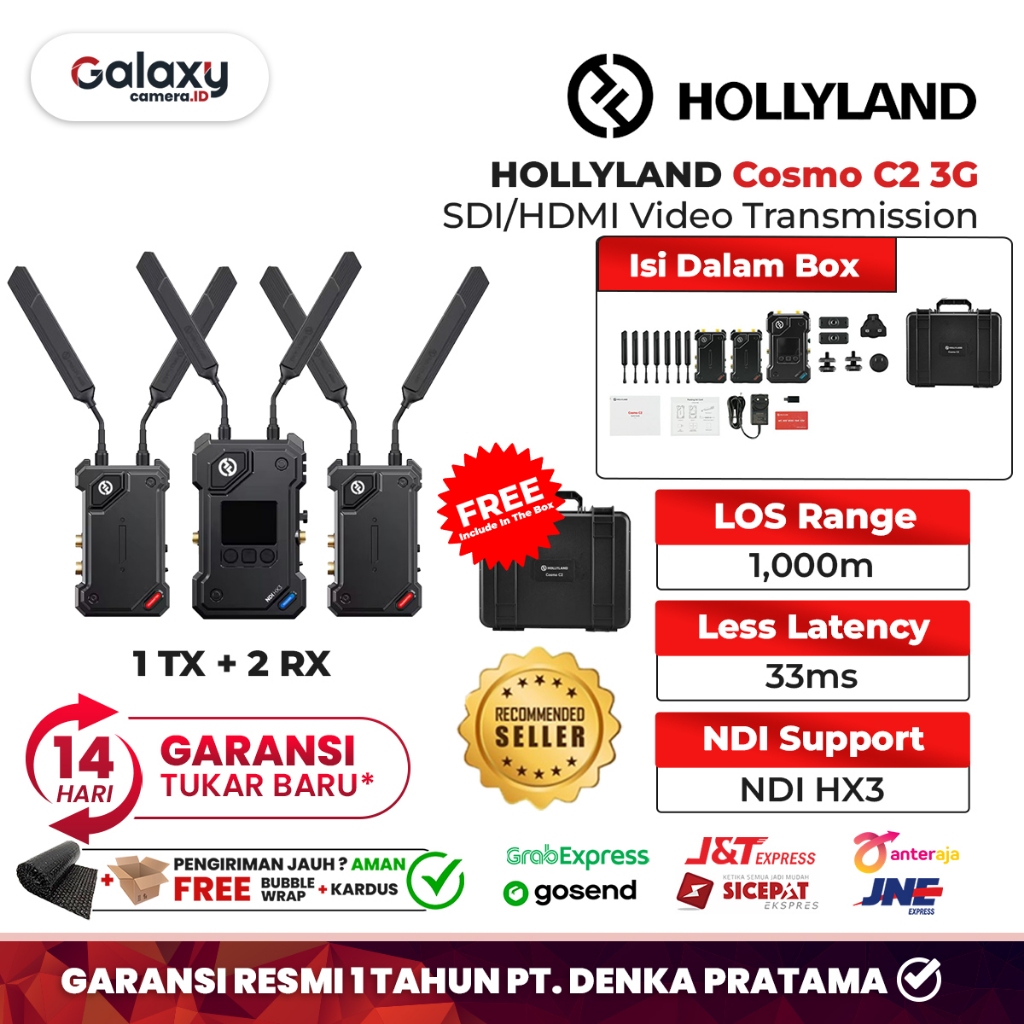 Hollyland Cosmo C2 Sistema Wireless HDMI/SDI 2TX+1RX | 1000m Portata, 33ms Latenza, HEVO 2.0, Streaming NDI/UVC/RTMP - 3