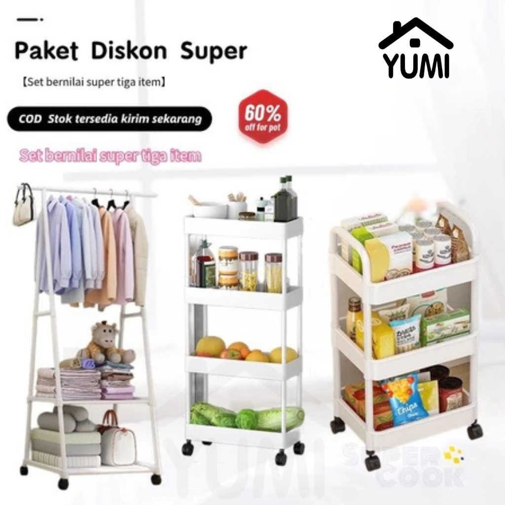 Jual Rak kombinasi portabel 3 in 1 paket diskon rak pakaian rak sepatu ...