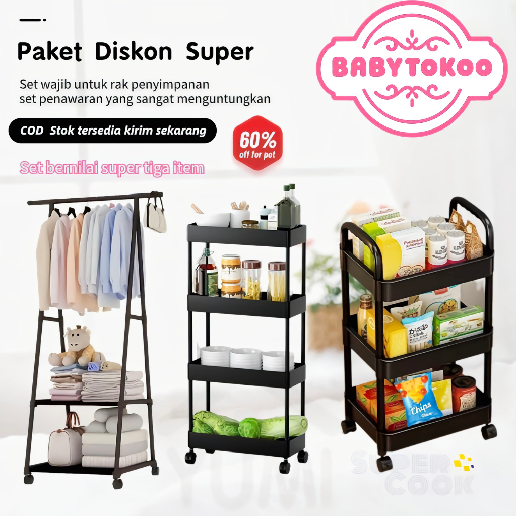 Jual Rak kombinasi portabel 3 in 1 paket diskon rak pakaian rak sepatu ...