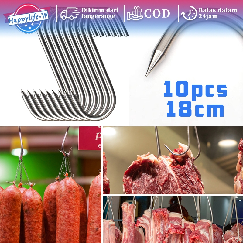 Jual 10pcs/set Meat Hook Stainless 18cm Gantungan Daging Kait Daging ...