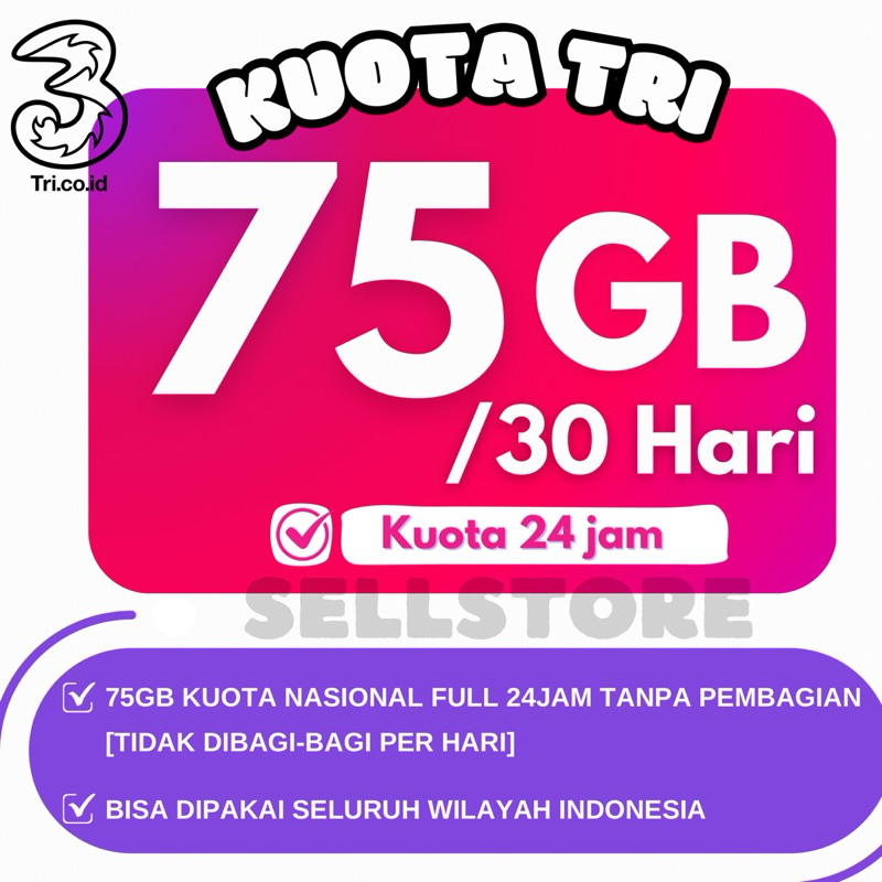 Jual [TERMURAH] PAKET INTERNET KUOTA TRI 70GB FULL 24JAM 30HARI ll ...