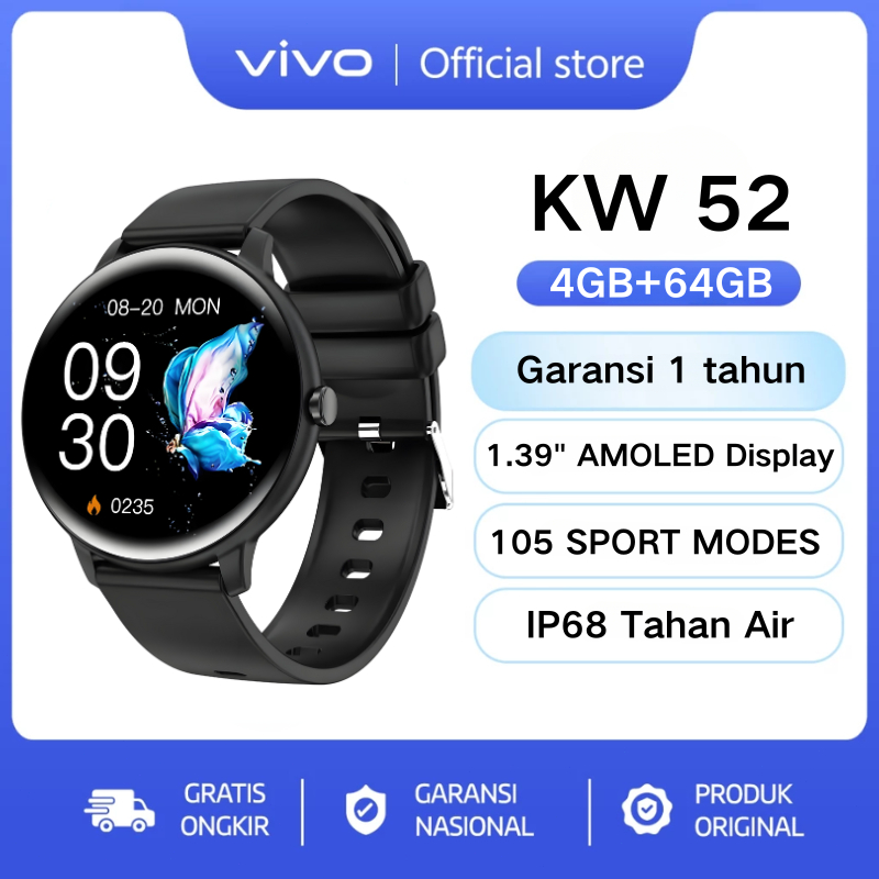 VIVO Samrt watch KW52 Original with HD AMOLED Display Waterproof  Bluetooth Call wireless charging Dan Ganti Wallpapper