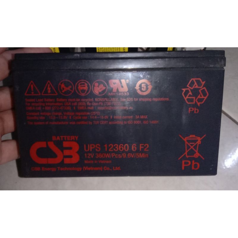 Jual Baterai aki CSB Ups 12360 6 F2 12V 360W sLim | Shopee Indonesia