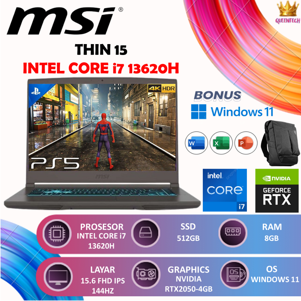 Jual Msi THIN 15 Intel Core i7 13620H RTX 2050-4050 15.6 FHD IPS 144HZ ...