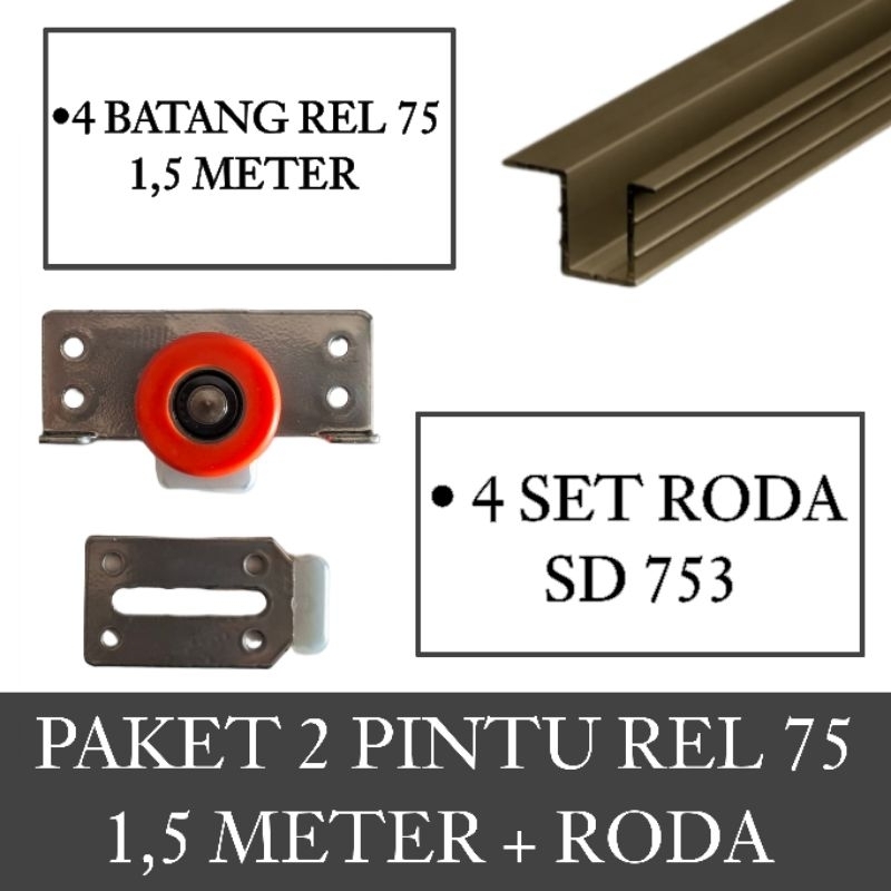 Jual (2 Pintu + Roda) Paket 4 Rel AS - 75 Lenaga 1,5 M + 4 Set Roda SD ...