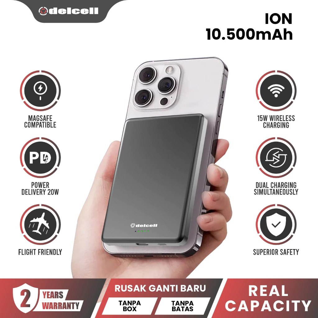 Delcell Ion Wireless Power Bank Magnetic Magsafe 15W 10500mAh Fast Charging Type C PD