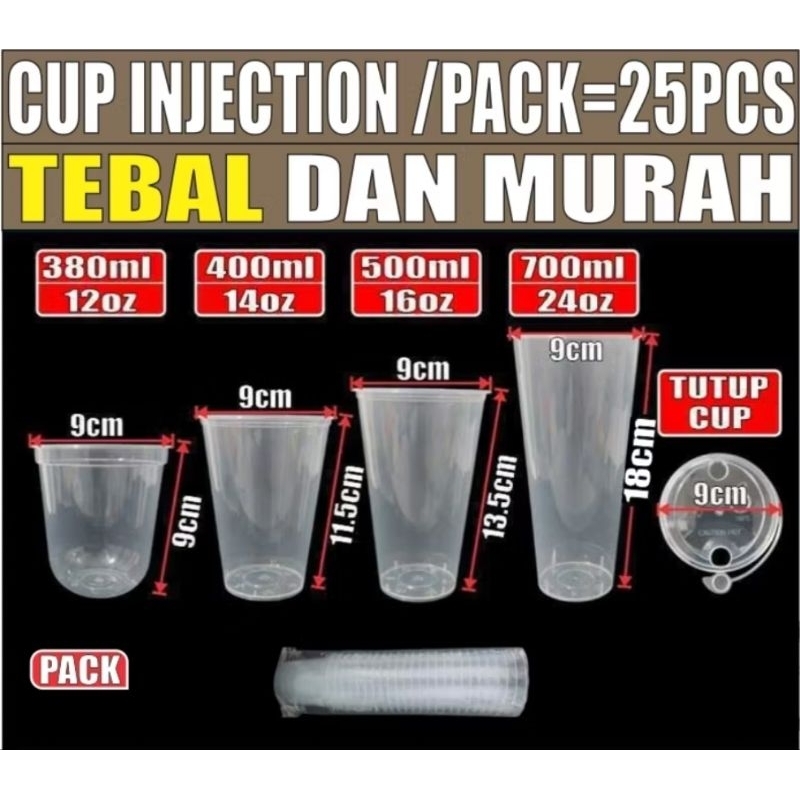Jual [25 PCS] Gelas Minuman Injection Cup PP Gelas Plastik Ukuran 380ml ...