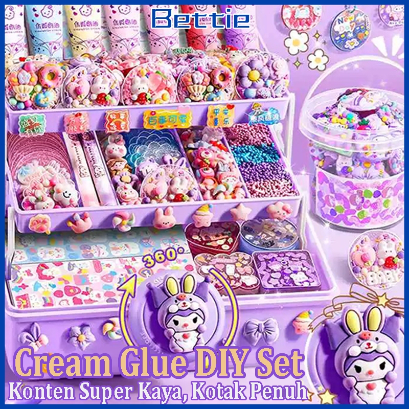 Bettie Mainan Anak 522PCS DIY Guka Set Gantungan Kunci Akrilik Kotak Guka Cream Gum Kartun