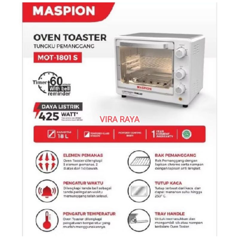 Jual MASPION MOT 1801 S OVEN TOASTER LISTRIK 18 L | Shopee Indonesia