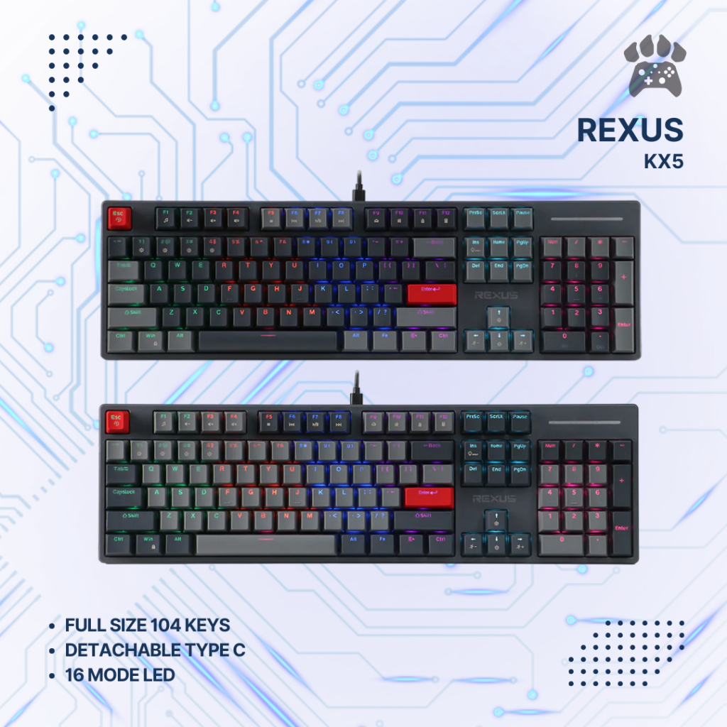 Jual Rexus Heroic KX5 Mechanical Gaming Keyboard Full Size RX-KX5 ...