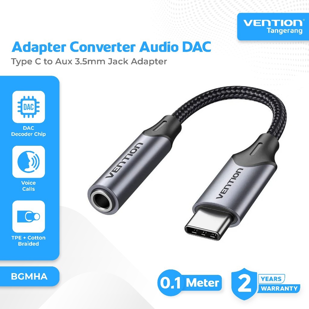 Jual VENTION BGMHA Kabel Jack Audio DAC Type C to 3.5mm AUX Earphone ...